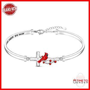 Sterling Silver Bangle Bracelet Elegant Memorial Sympathy Cardinal Charm Jewelry